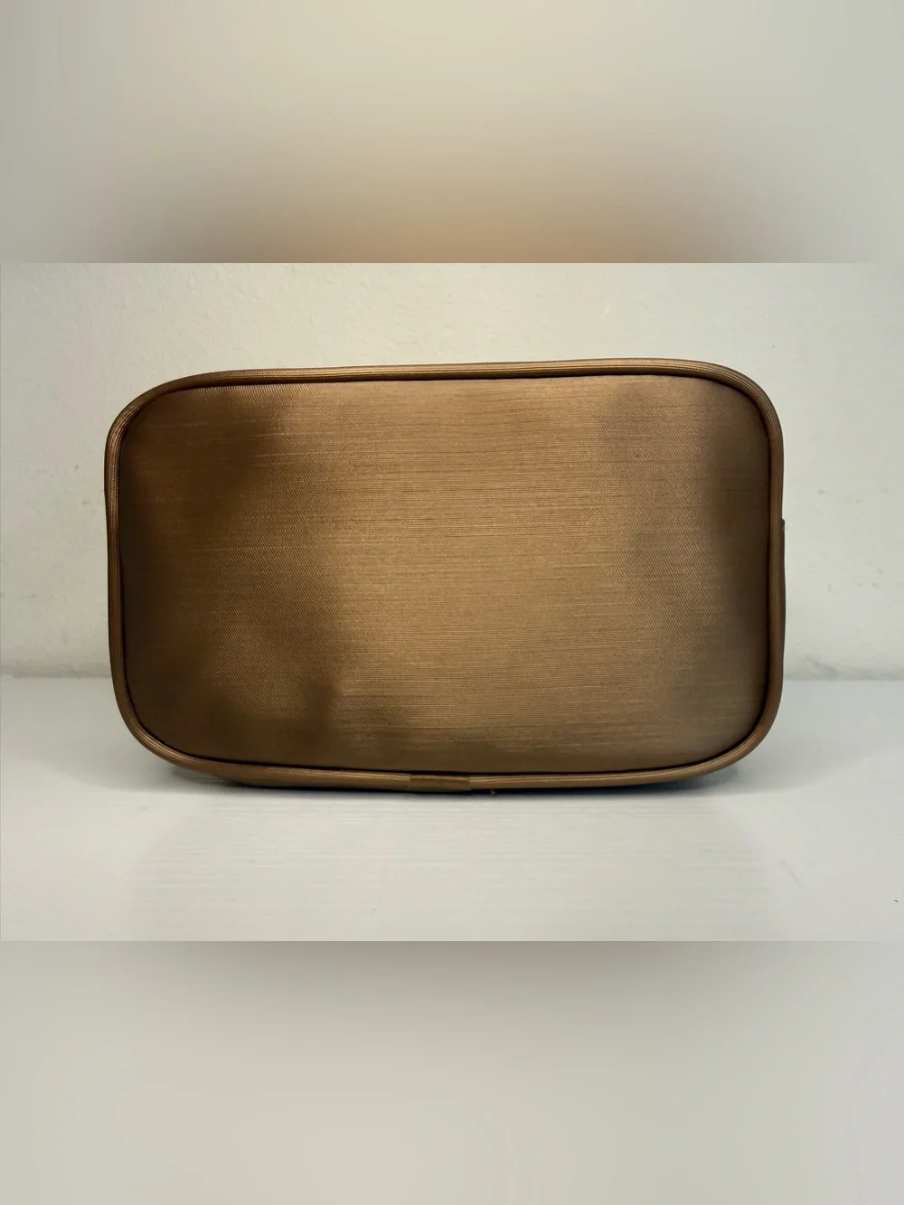 Elizabeth Arden Satin Bronze Gold Tone Zipper Cosmetic Pouch